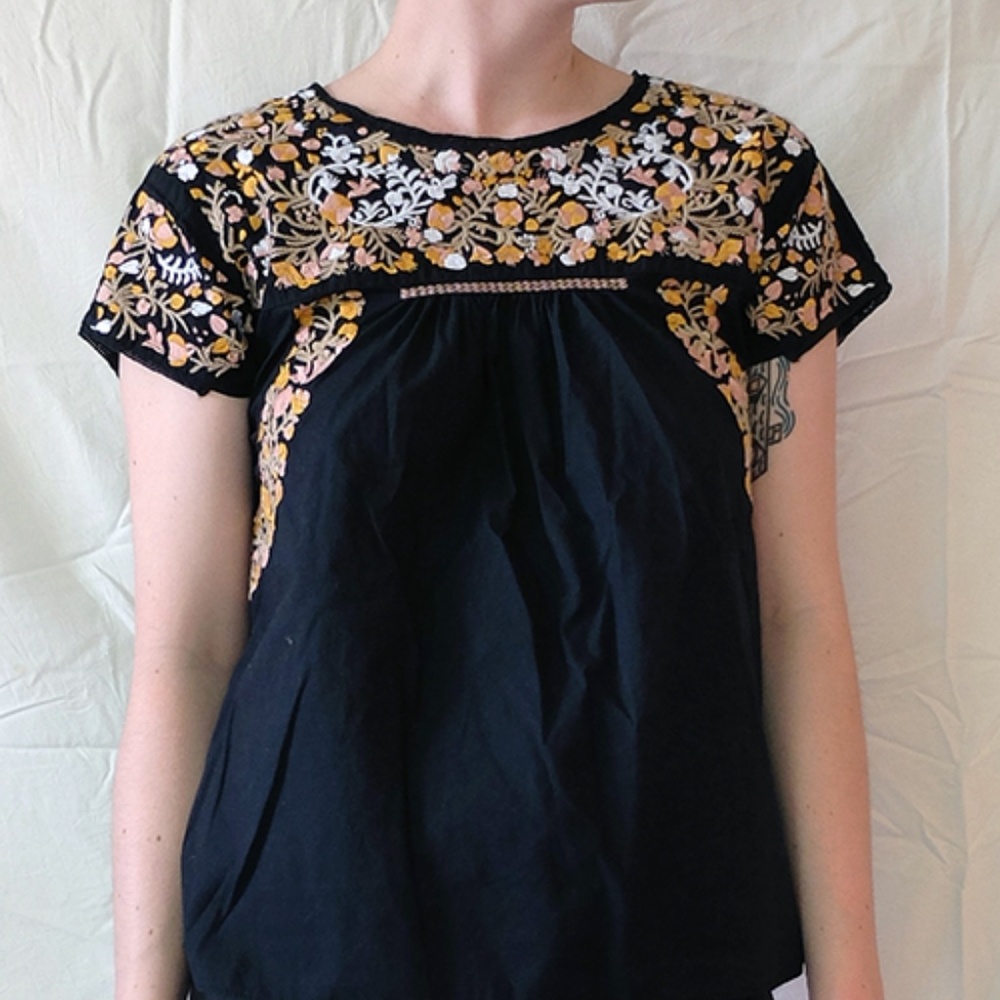 Black Embroidered Babydoll Top